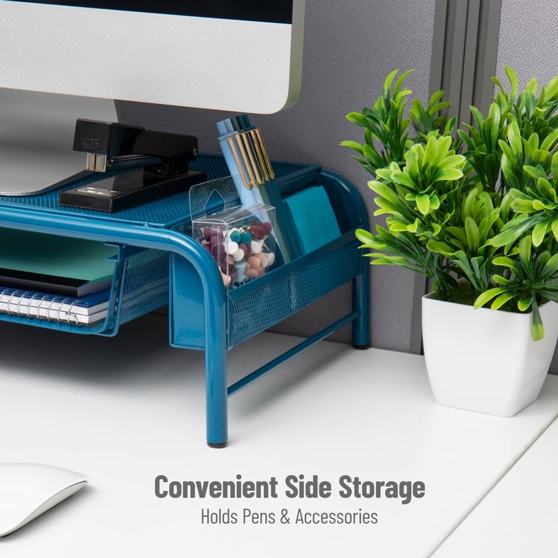 Mind Reader MESHMONSTA-TUR Metal Mesh Desk Drawer, Desktop Monitor Stand Organizer, Turquoise - Image 5